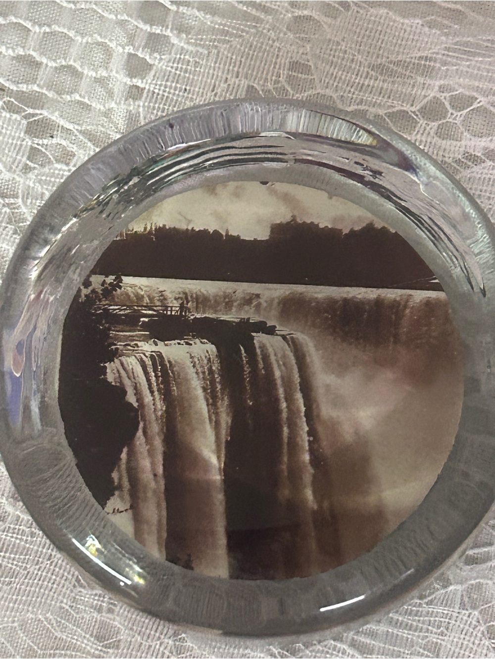Sepia Waterfall Glass Art Paperweight - Brown & Cream